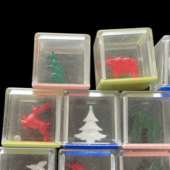 Vintage Kusan Koo Zoo Clear Plastic Blocks Animals Rattle Inside 1950s Toy READ - Picture 9 of 16